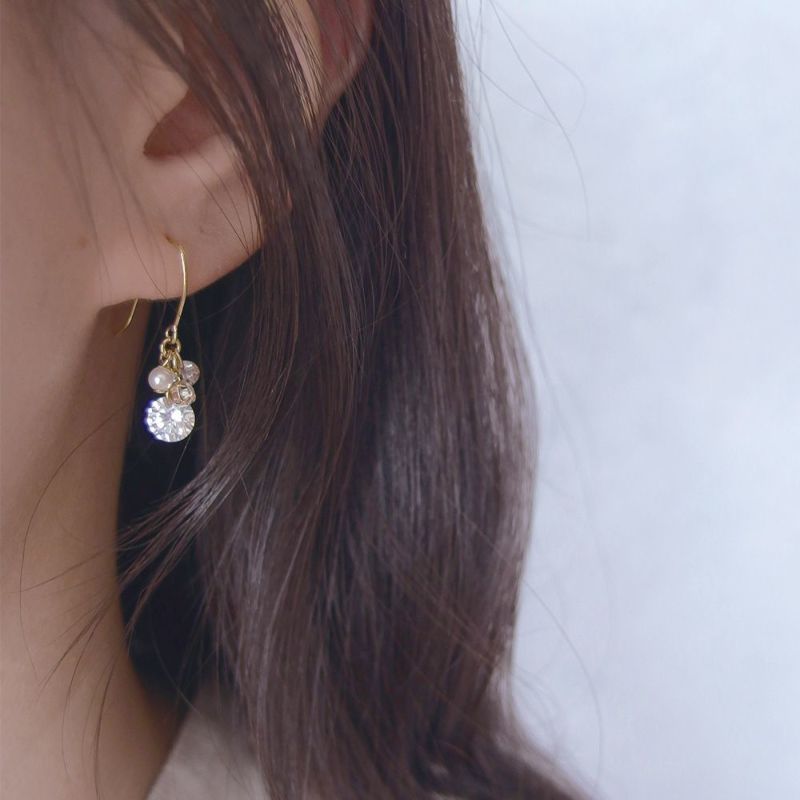 ピアス ニッケルフリー ストーン ガラスパール フックピアス