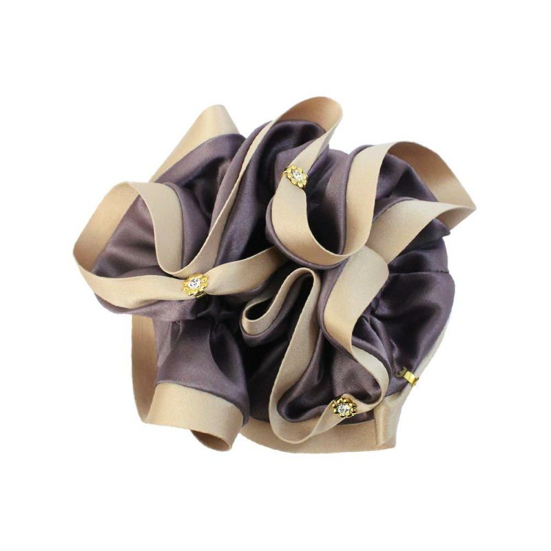 ヘアポニー フラワーストーン付き バイカラー シュシュ ヘアアクセサリー