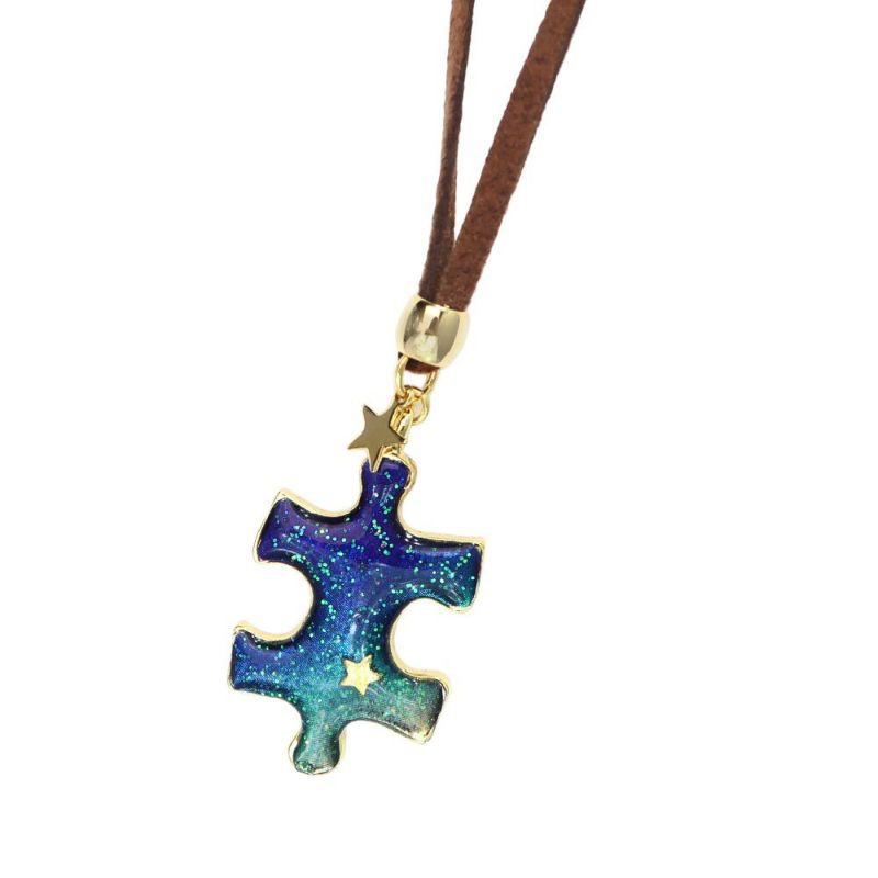 ネックレス ニッケルフリー 宇宙 パズル スター エポ 革ひも ロングネックレス