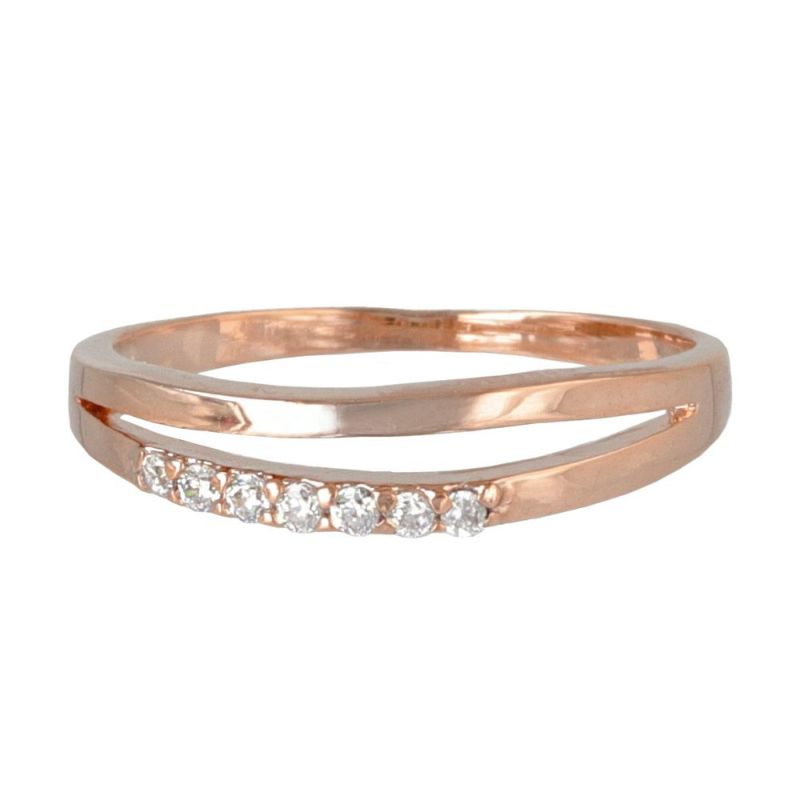 リング 波型 2連風 キュービックジルコニア 3号/5号/9号/11号 ゴールド/シルバー/ピンクゴールド ニッケルフリー 金属アレルギー対応 日本製