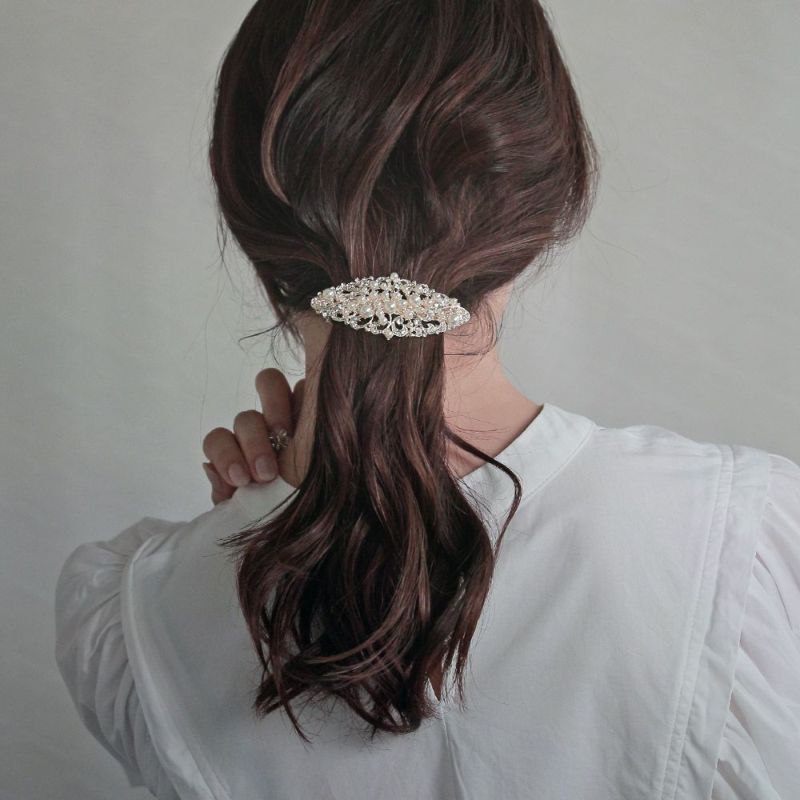 バレッタ ローンバス プラパール ガラス ゴールドメタル ヘアアクセサリー