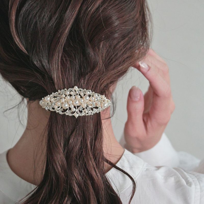 バレッタ ローンバス プラパール ガラス ゴールドメタル ヘアアクセサリー