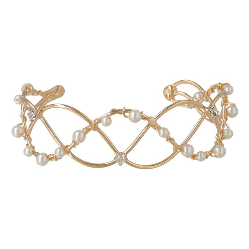 ブレスレット パール ストーン 透かし ツイスト ハーフバングル