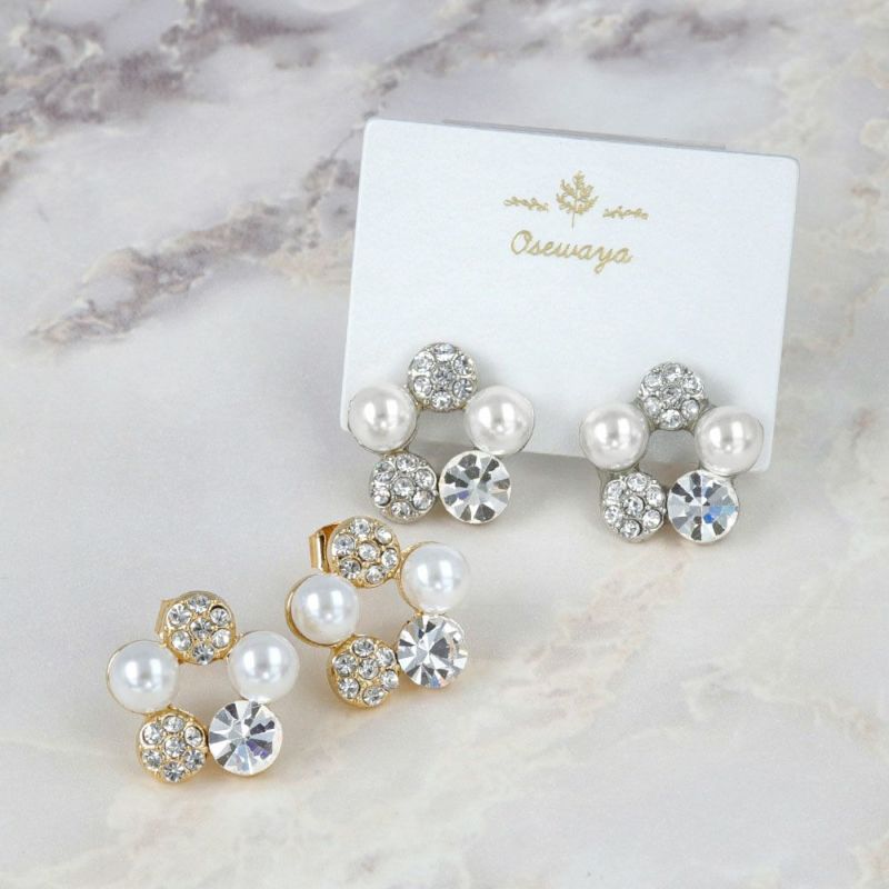 Classy ピアス パール パヴェ ストーン サークル スタッドピアス