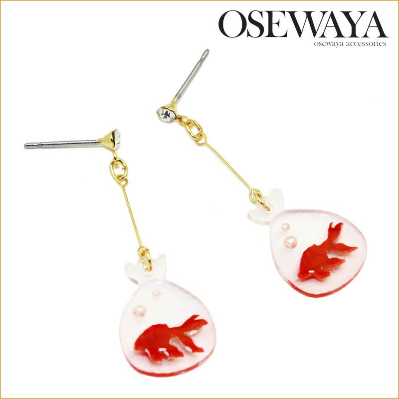 ピアス 金魚すくい ストーン ワイヤー スタッドピアス