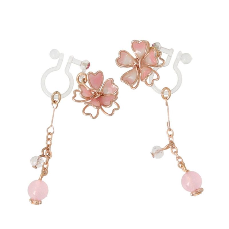 ノンホールピアス イヤリング ニッケルフリー 桜 天然石 樹脂タイプ