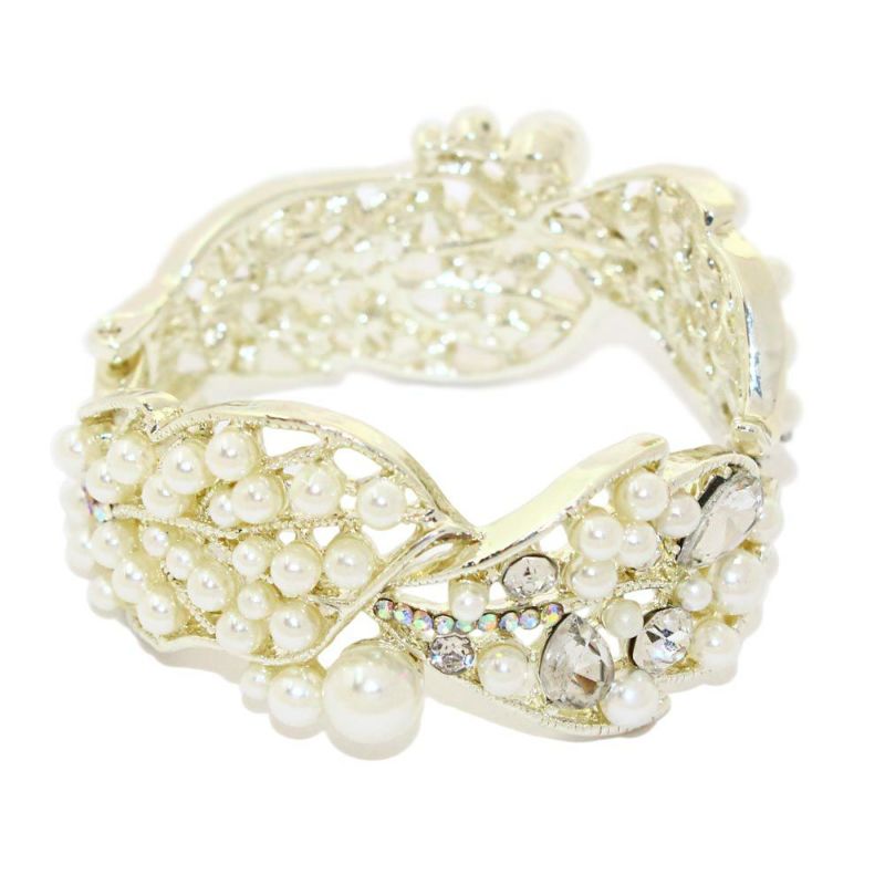 ブレスレット パール ストーン リーフ バングル