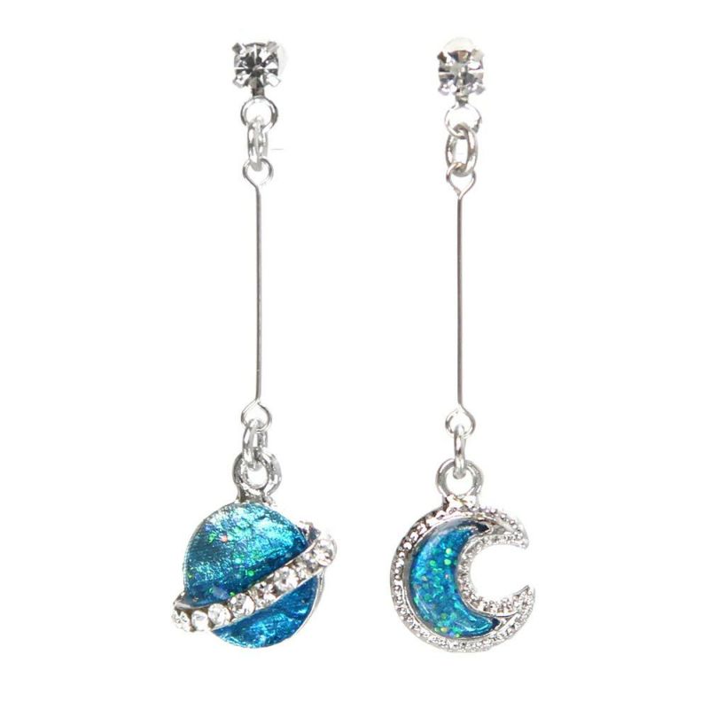 ピアス 月 土星 ラインストーン スタッドピアス