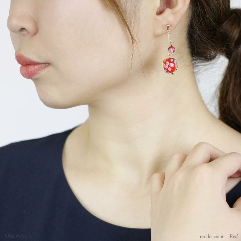 ノンホールピアス 和の華 トンボ玉 ビーズ イヤリング 樹脂タイプ