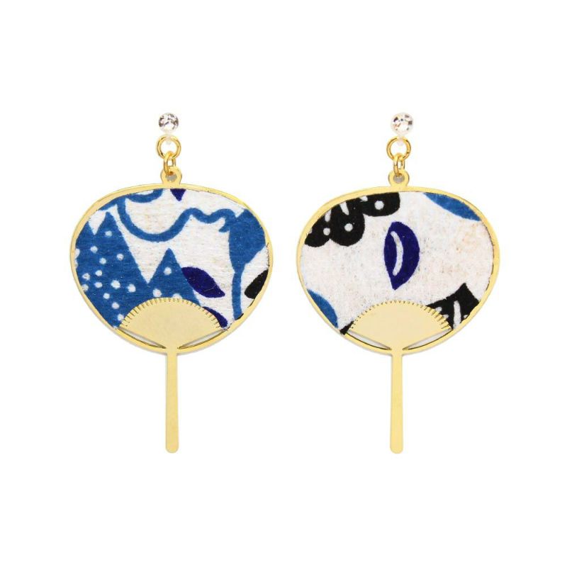 ノンホールピアス 和柄 団扇 イヤリング 樹脂タイプ