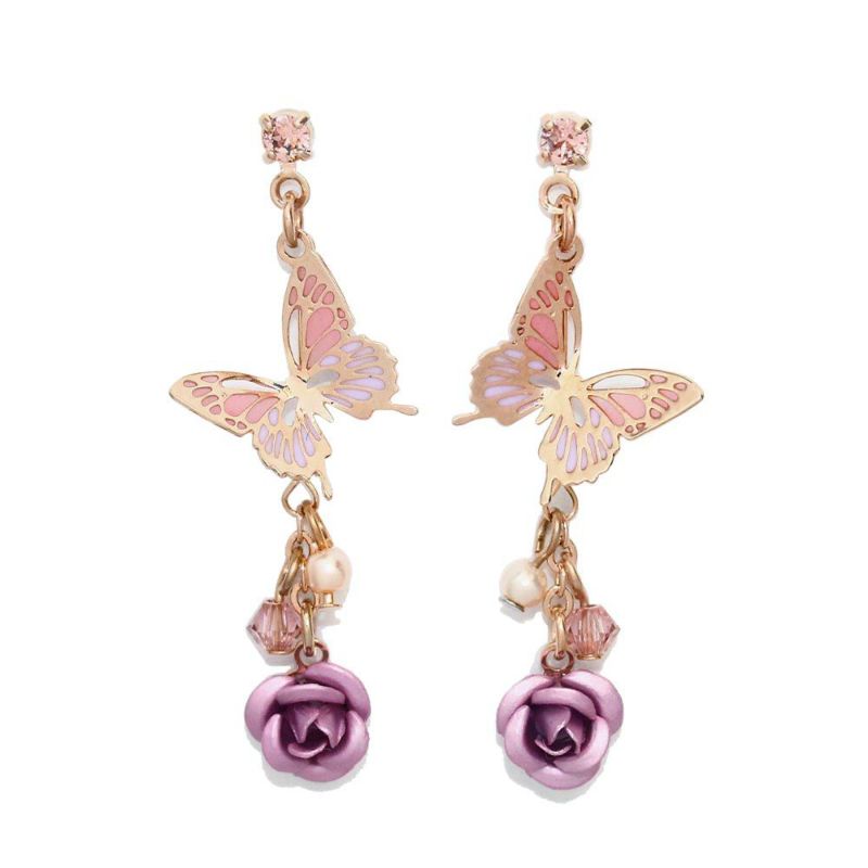 ピアス ニッケルフリー バタフライ ローズ チタンポスト スタッドピアス