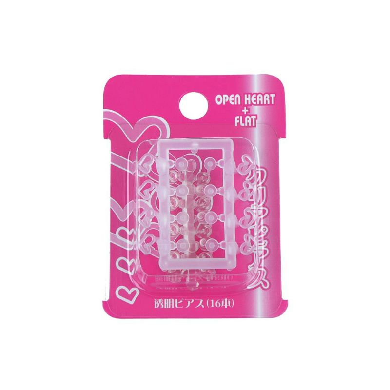 クリアピアス 透明ピアス オープンハート+フラット 16本