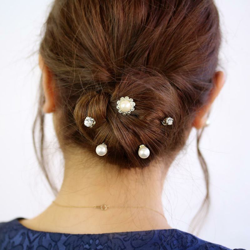 ヘアチャーム フラワーボタン パール ストーン 5個セット