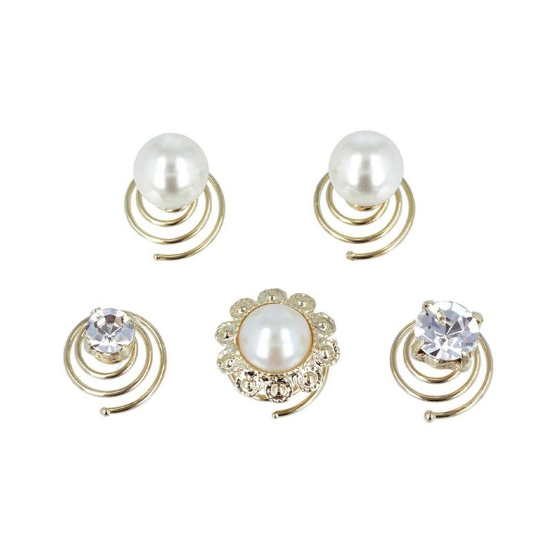 ヘアチャーム フラワーボタン パール ストーン 5個セット