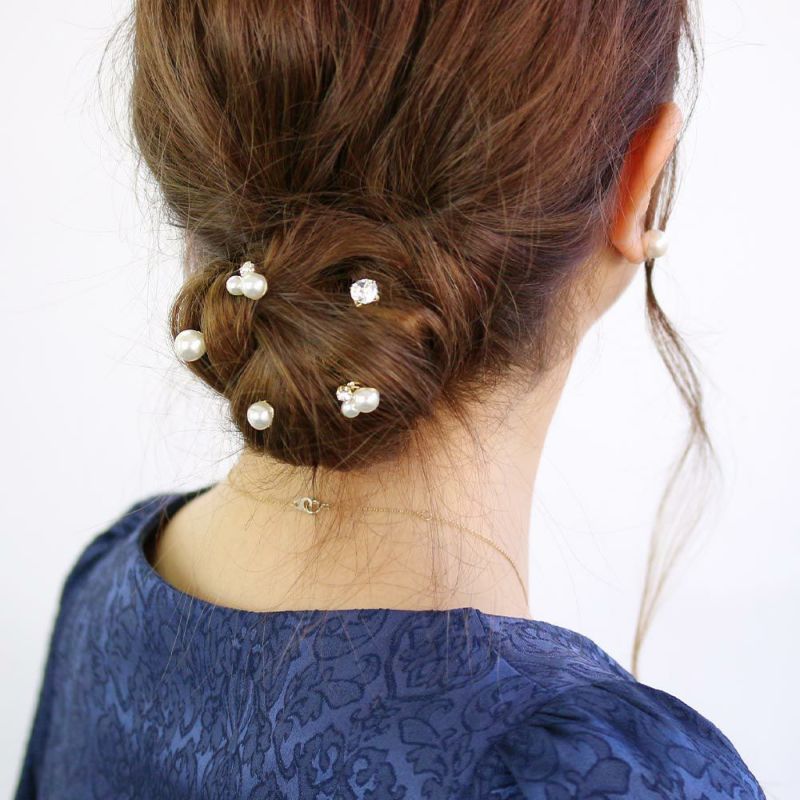 ヘアチャーム ダブル パール ストーン 5個セット
