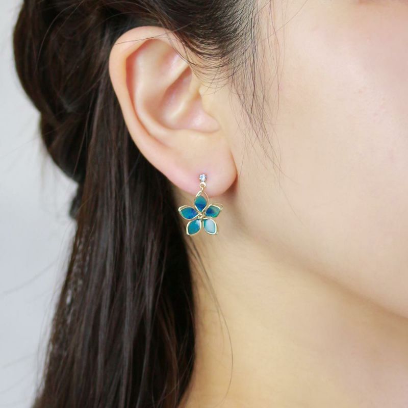 ピアス ニッケルフリー ワイヤー フラワー ストーン チタンポスト スタッドピアス