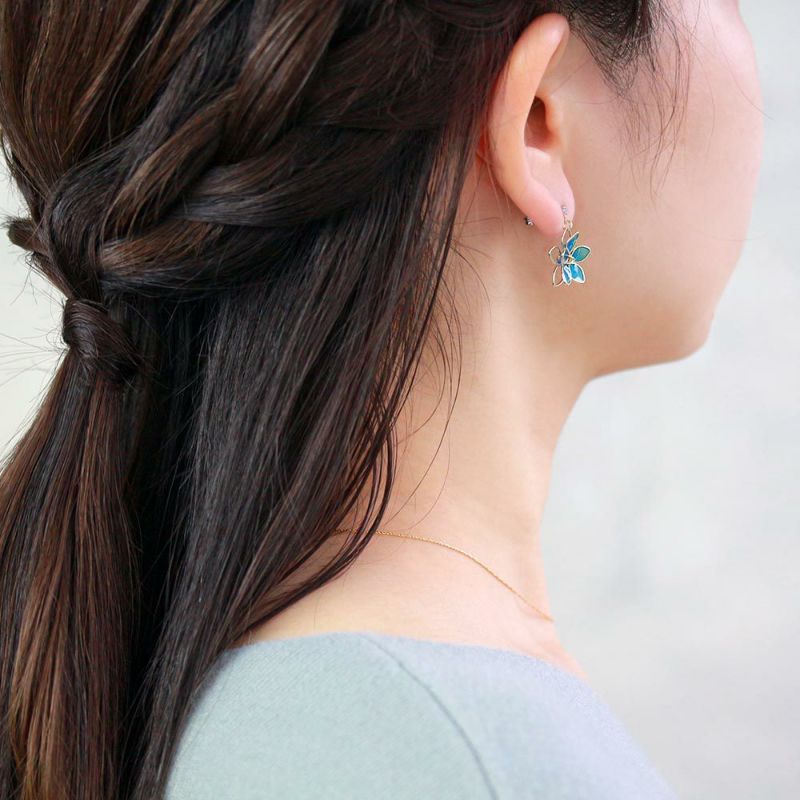 ピアス ニッケルフリー ワイヤー フラワー ストーン チタンポスト スタッドピアス