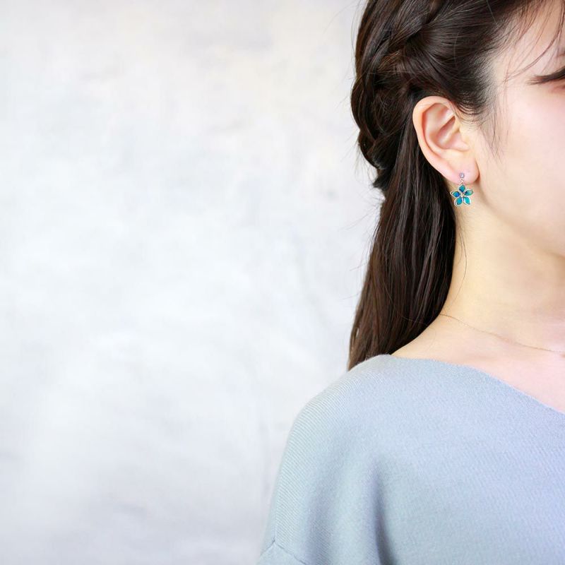 ピアス ニッケルフリー ワイヤー フラワー ストーン チタンポスト スタッドピアス