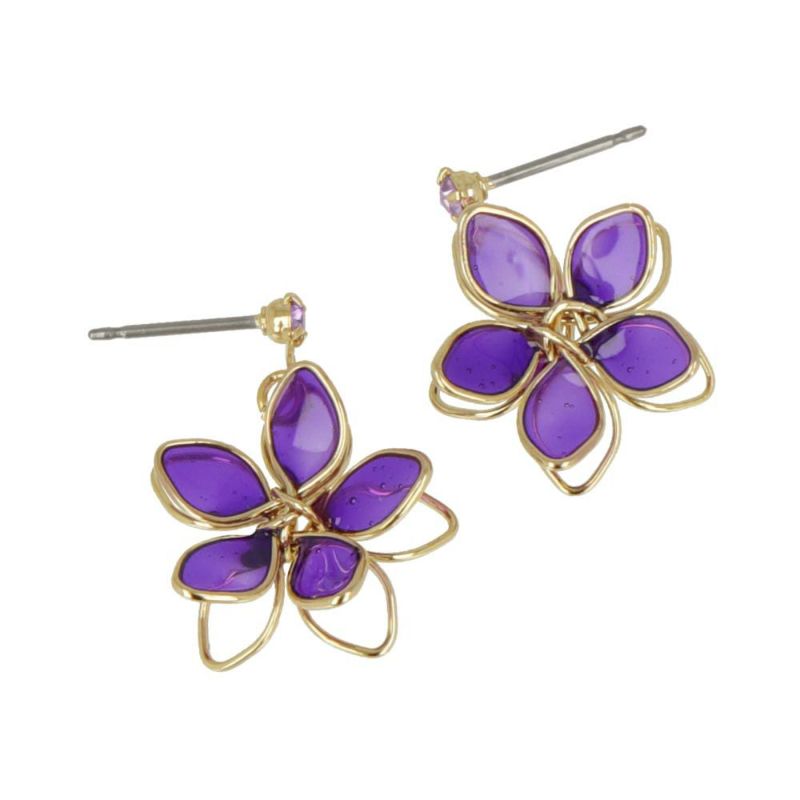 ピアス ニッケルフリー ワイヤー フラワー ストーン チタンポスト スタッドピアス