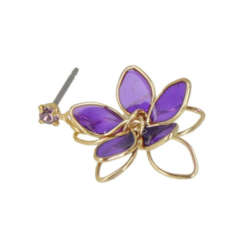 ピアス ニッケルフリー ワイヤー フラワー ストーン チタンポスト スタッドピアス