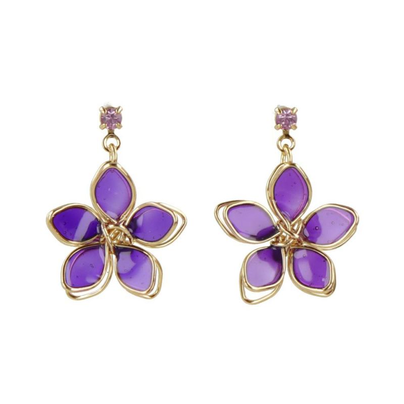 ピアス ニッケルフリー ワイヤー フラワー ストーン チタンポスト スタッドピアス