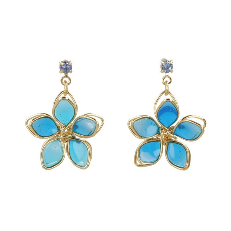 ピアス ニッケルフリー ワイヤー フラワー ストーン チタンポスト スタッドピアス