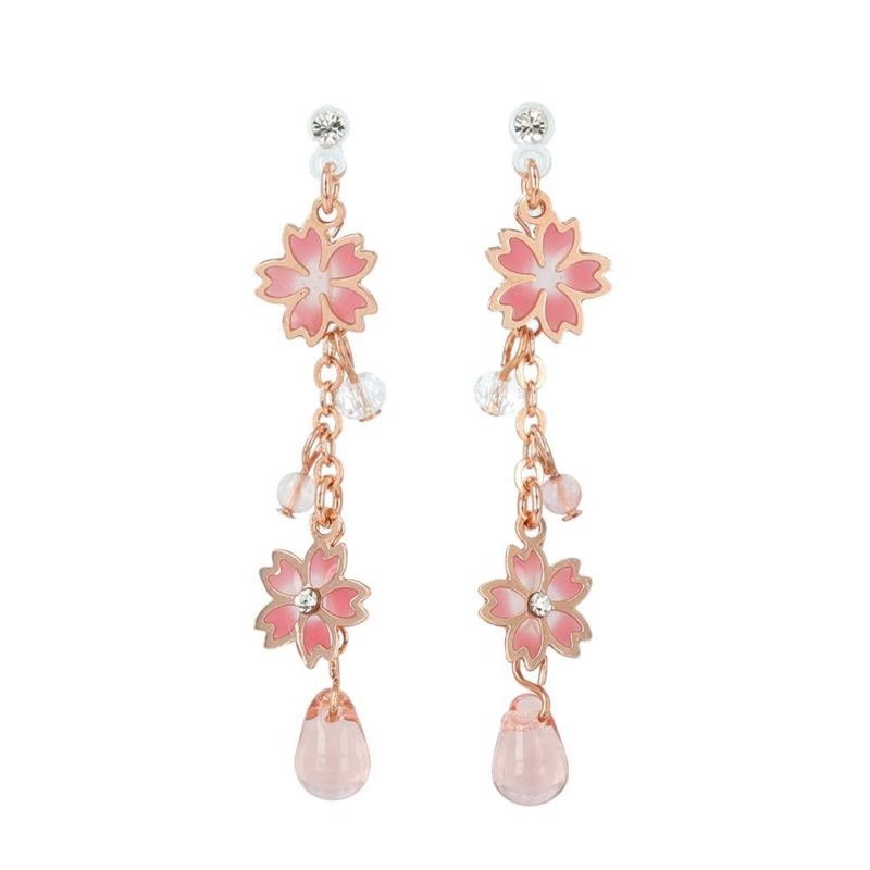 ノンホールピアス イヤリング ニッケルフリー 桜 ドロップ チェーン ビーズ 樹脂タイプ