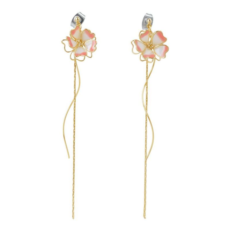 ピアス ニッケルフリー 桜 メタル チェーン ウェーブ チタンポスト スタッドピアス