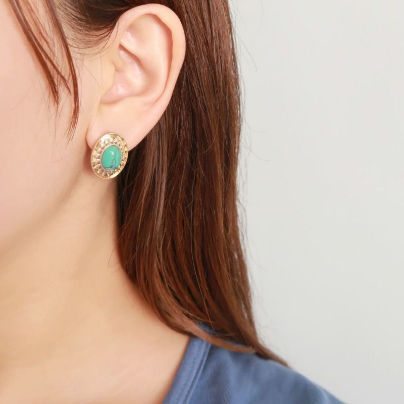 OUTLET 70%OFF|ピアス ニッケルフリー 合成ターコイズ オーバル コンチョ ポストピアス