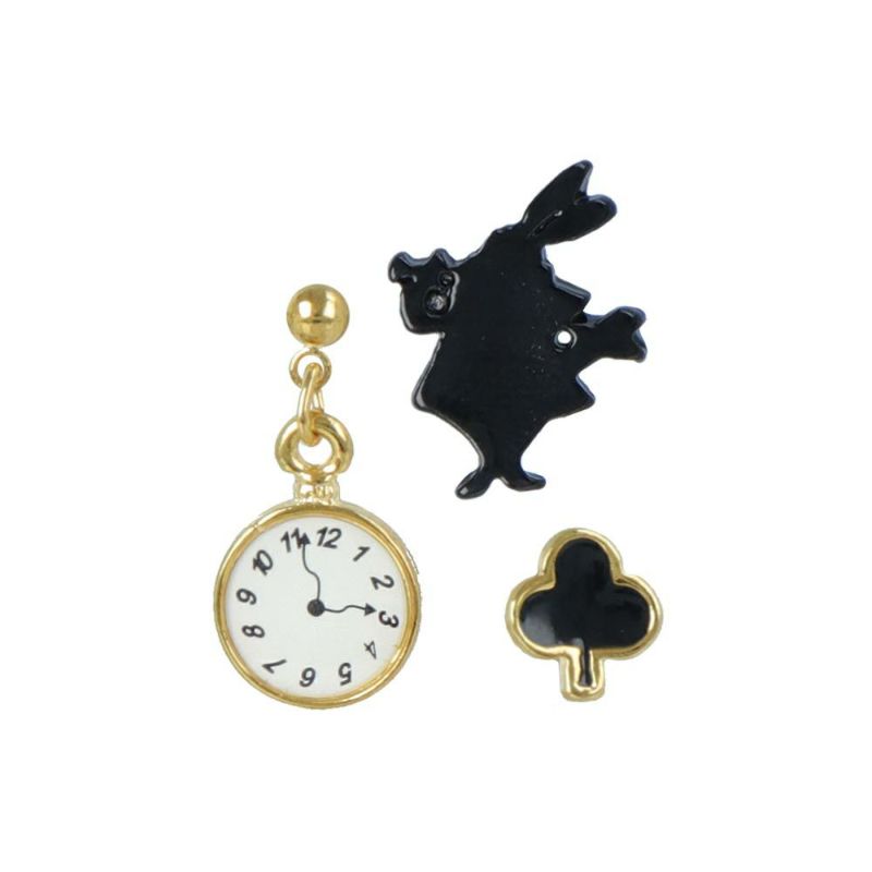 ピアス アリス 時計ウサギ チェシャ猫 3個 セット フック チタンポストピアス
