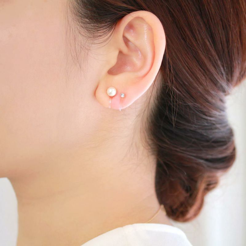 ノンホールピアス 6mm パール ストーン 4個セット イヤリング 樹脂タイプ
