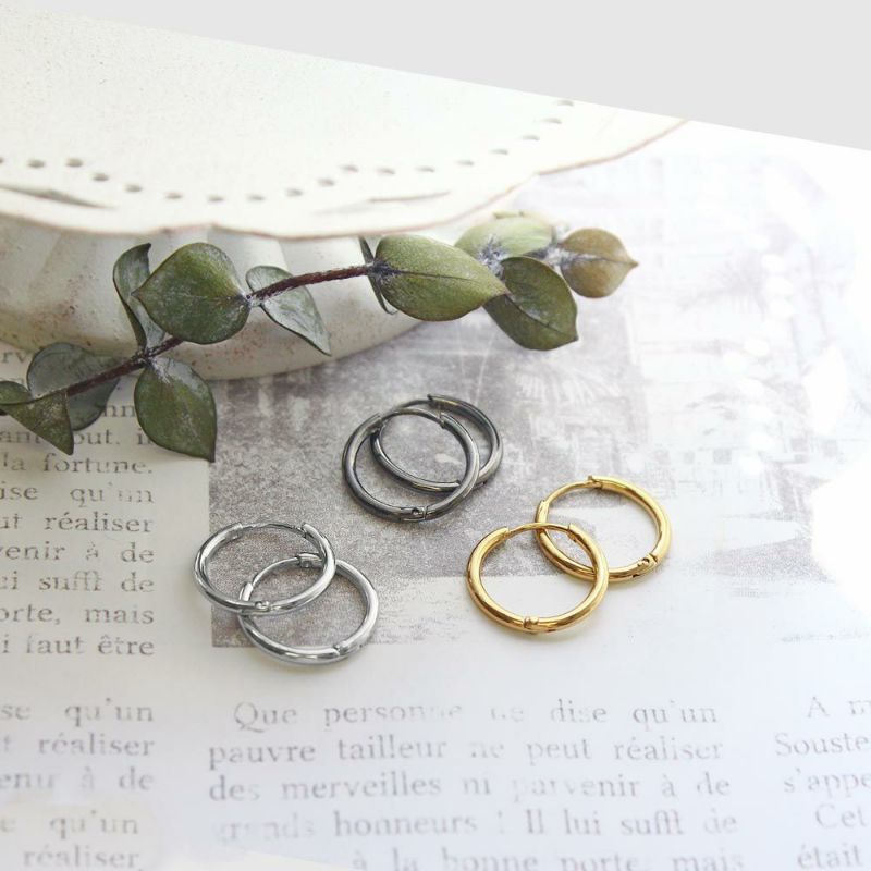 ピアス ステンレス 丸甲 直径1.5cm シンプル ワンタッチ フープピアス