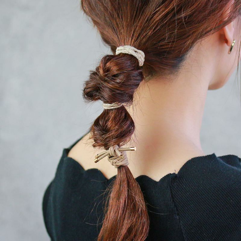 ヘアゴム ラメ シンプル ドット リボン 3本セット ヘアポニー
