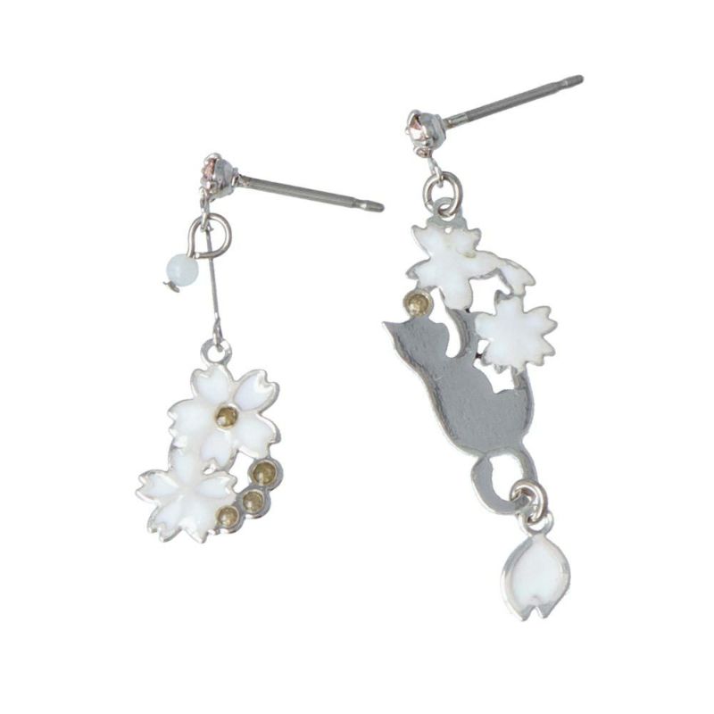 ピアス ニッケルフリー 桜 猫 ストーン チタンポスト スタッドピアス
