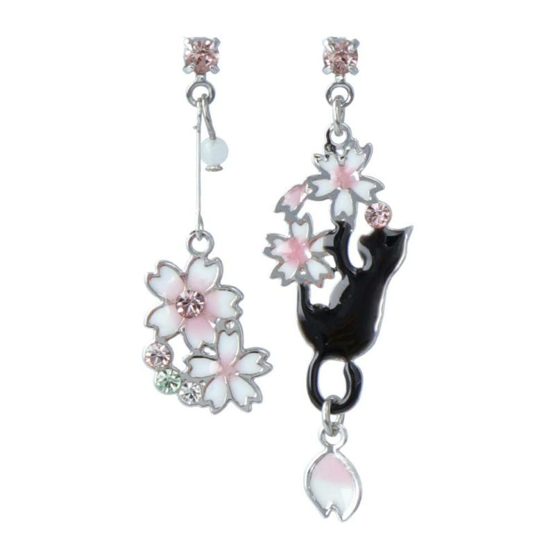 ピアス ニッケルフリー 桜 猫 ストーン チタンポスト スタッドピアス