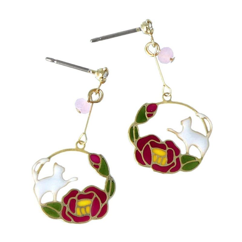 ピアス ニッケルフリー 桜 すずらん 椿 猫 ストーン チタンポスト スタッドピアス