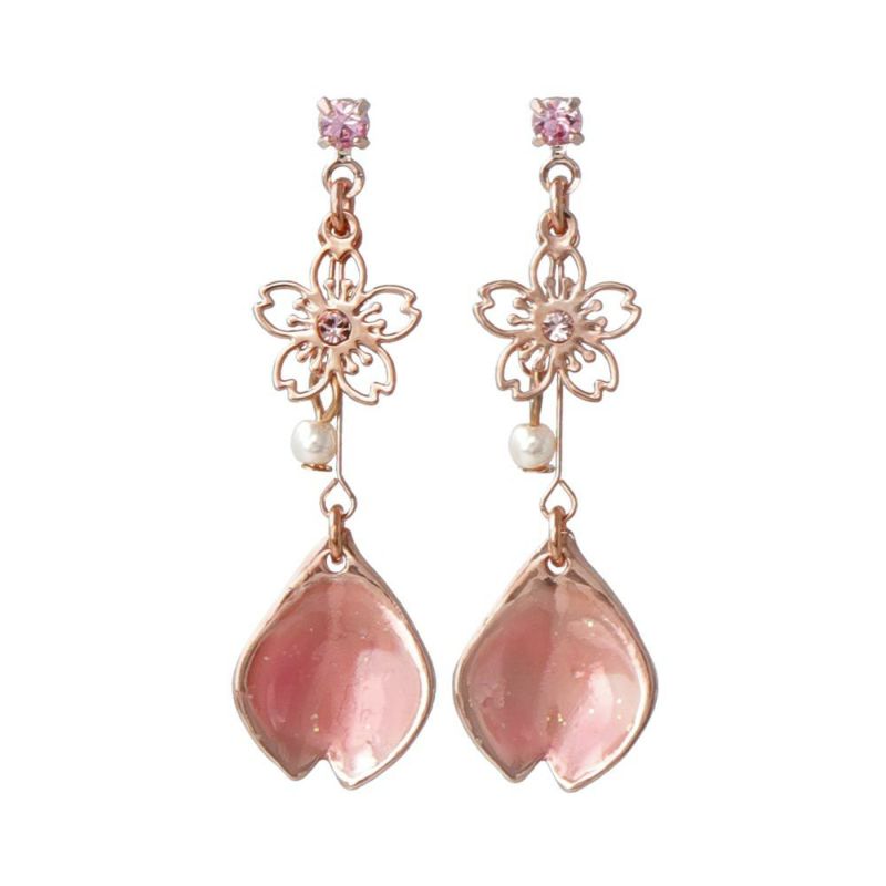 ピアス ニッケルフリー 桜 花弁 ラメ ワイヤー パール ストーン チタンポスト スタッドピアス