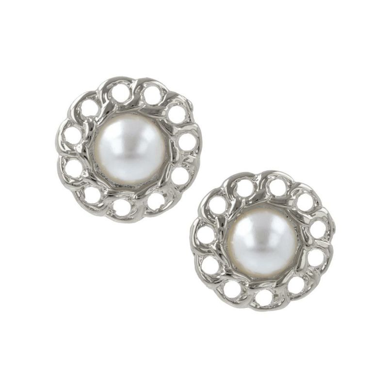 ピアス パール レース サークル ボタン メタル チタンポストピアス