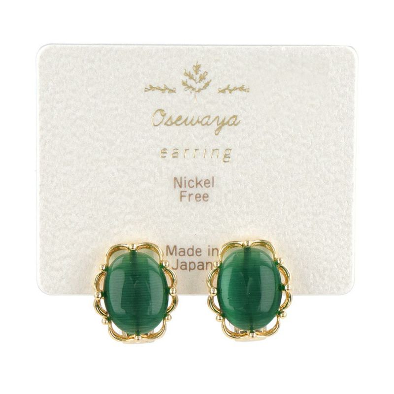 イヤリング ニッケルフリー 合成キャッツアイ カボション アンティーク風フレーム イーズイヤリング