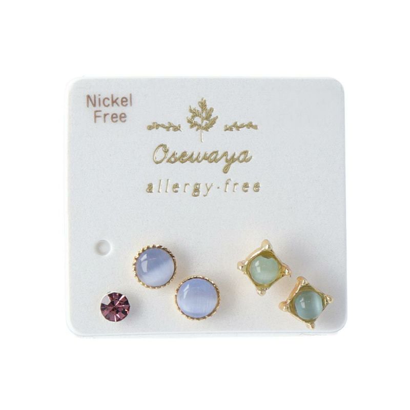 樹脂ピアス ニッケルフリー キャッツアイ 5個セット ポストピアス