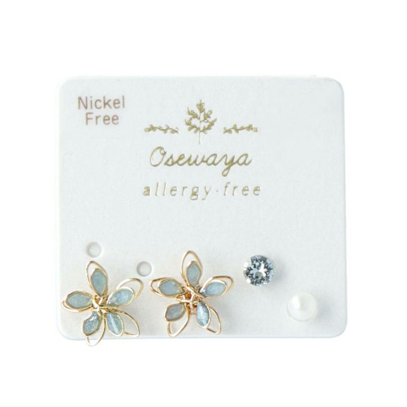 樹脂ピアス ニッケルフリー 花 フラワー パール 4個セット ポストピアス