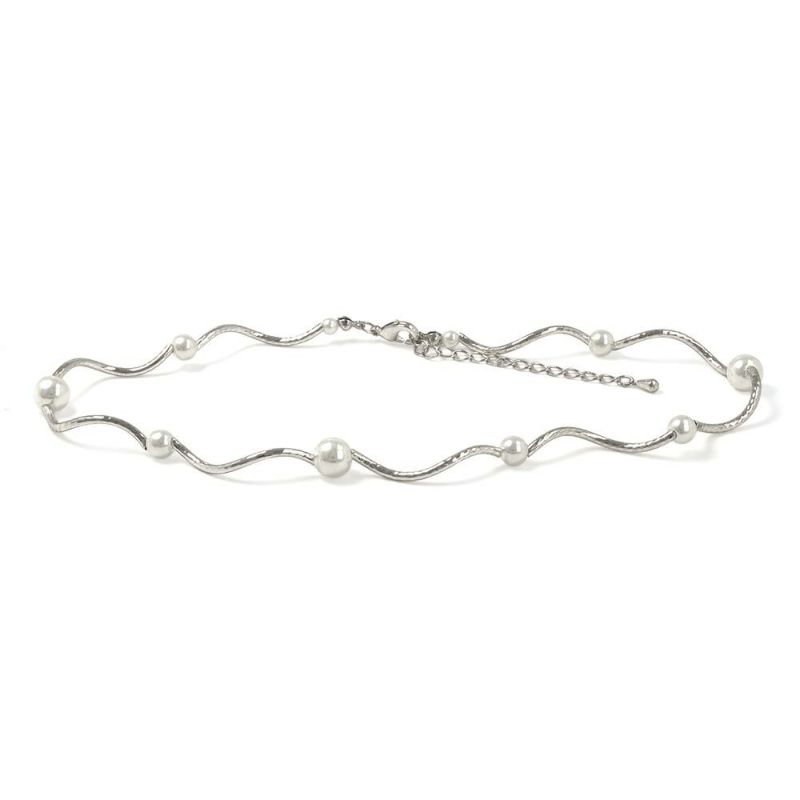 ネックレス ニッケルフリー パール メタル ウェーブ チョーカー