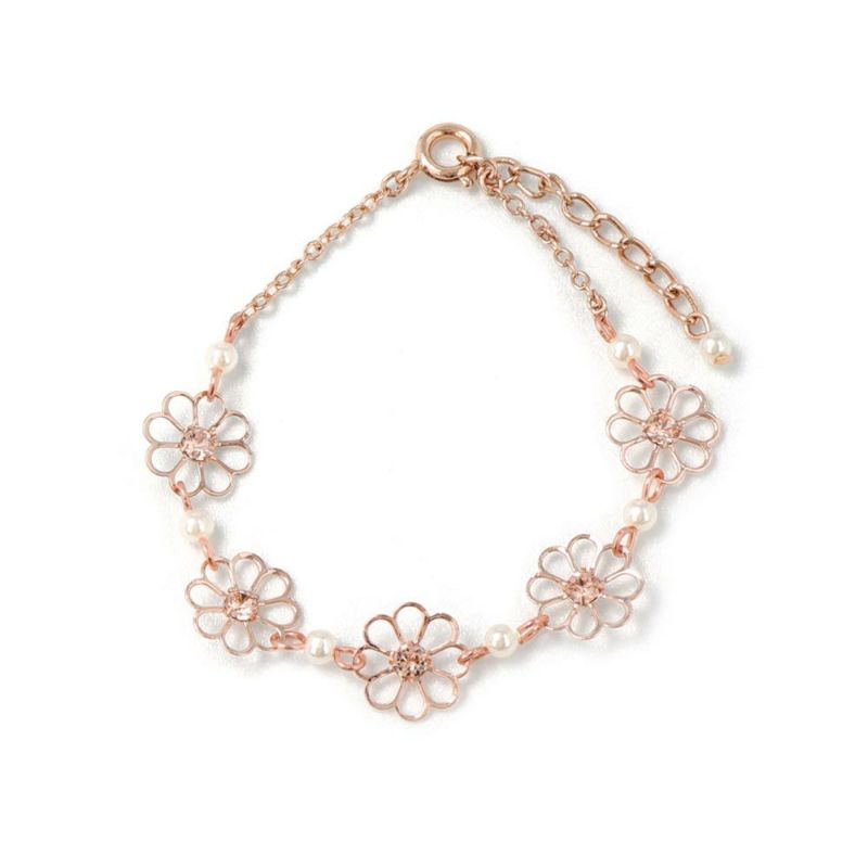 ブレスレット ニッケルフリー フラワー ストーン メタル チェーンブレスレット