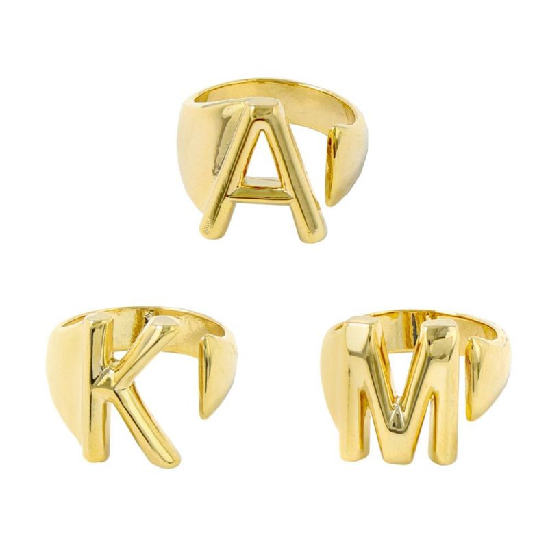 OUTLET 70%OFF|リング ニッケルフリー イニシャル アルファベット A K M ゴールド メタル 12号 指輪