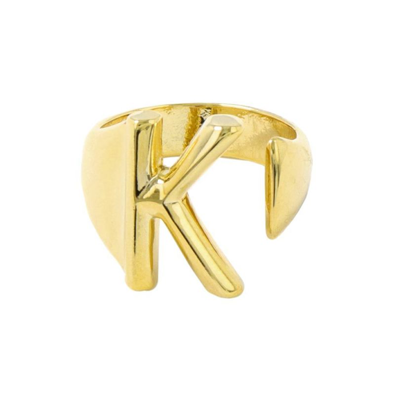 OUTLET 70%OFF|リング ニッケルフリー イニシャル アルファベット A K M ゴールド メタル 12号 指輪
