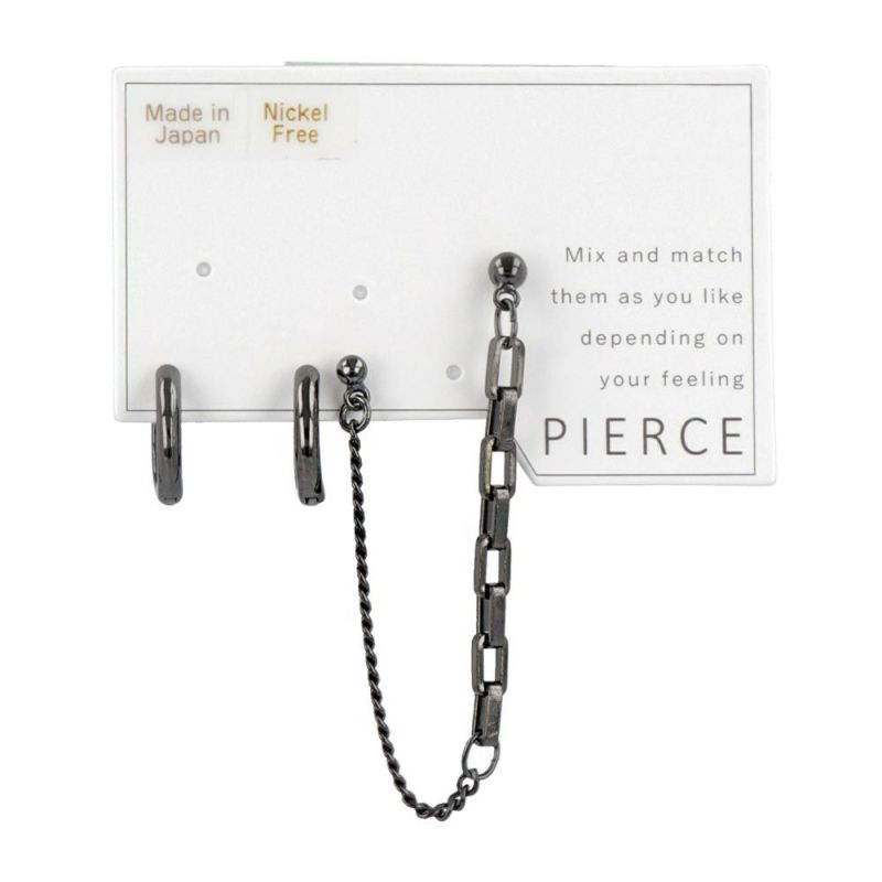 ピアス ニッケルフリー ミックスチェーン 2ホールチタンポストピアス フープピアス 3個セット