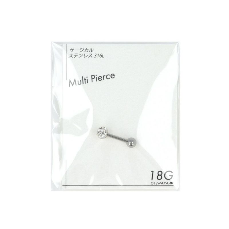 OUTLET 70%OFF|ボディピアス サージカルステンレス 316L ストーン パヴェ ネジ式 ストレートバーベル 18G 【1個販売】