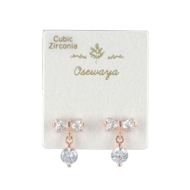 ピアス リボン キュービックジルコニア スタッドピアス