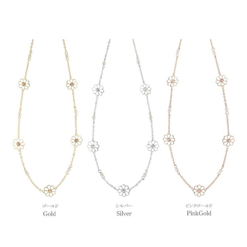 ネックレス ニッケルフリー フラワー パール ストーン ショートネックレス