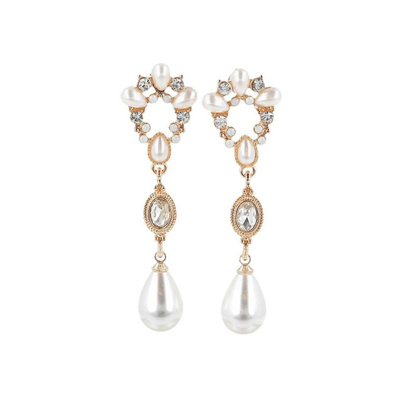 Classy ピアス ニッケルフリー カボションパールxクリスタルガラスxドロップパール下がり チタンポスト スタッドピアス